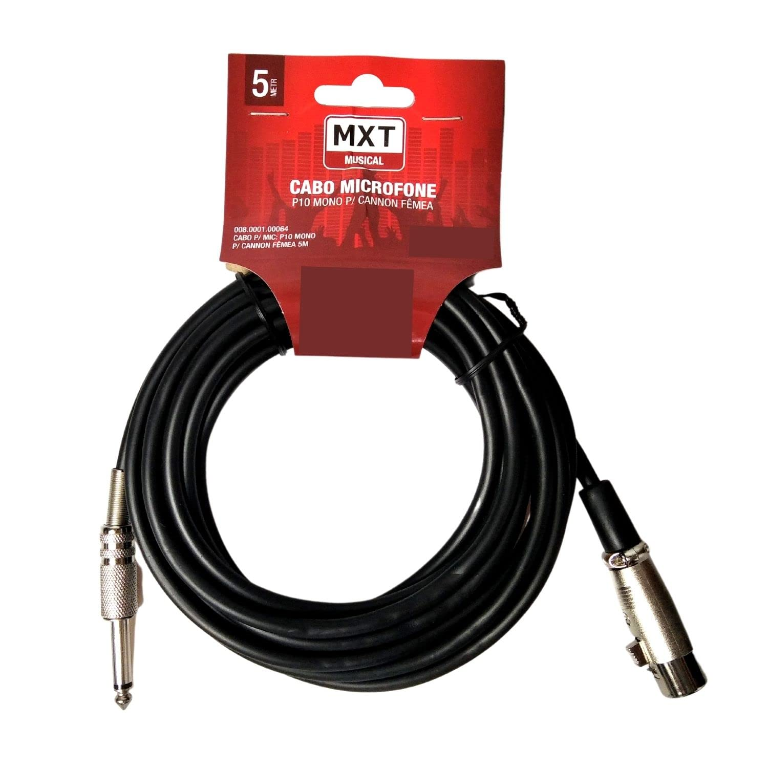 Cabo para Microfone com fio Profissional P10 Mono Xlr 5 Metros