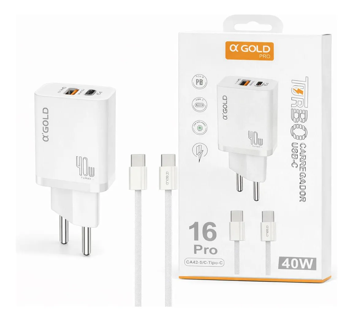 FONTE A'GOLD TURBO 40W 9.1A USB / T-C